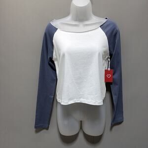 One Step Up Juniors Long Sleeve Raglan Top Cropped Size Large NWT